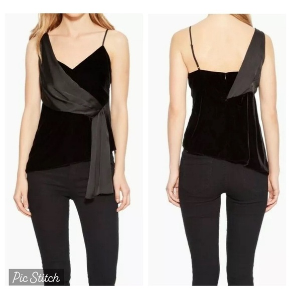NEW Parker Women’s Ronda Asymmetrical Draped Velvet Top Tank Black XS $188 - Picture 1 of 8